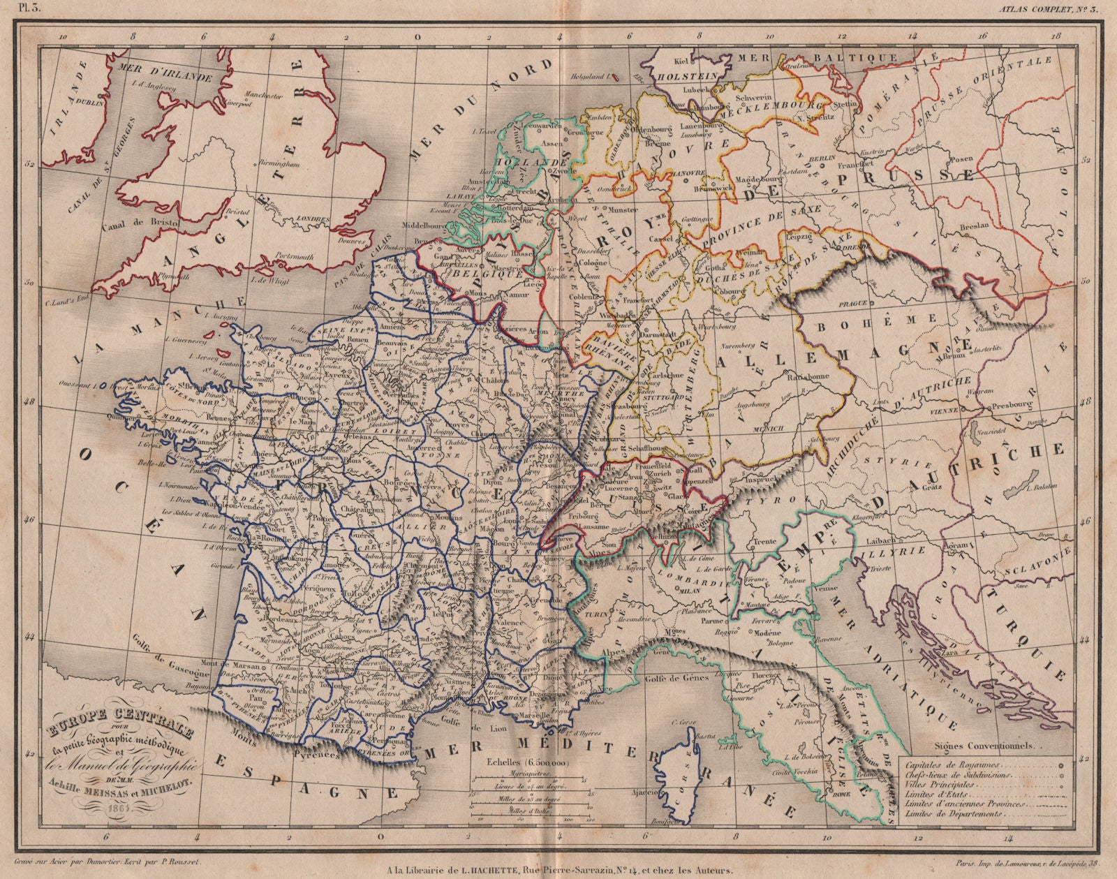 'Europe Centrale' by Meissas & Michelot 1861 old antique map plan chart